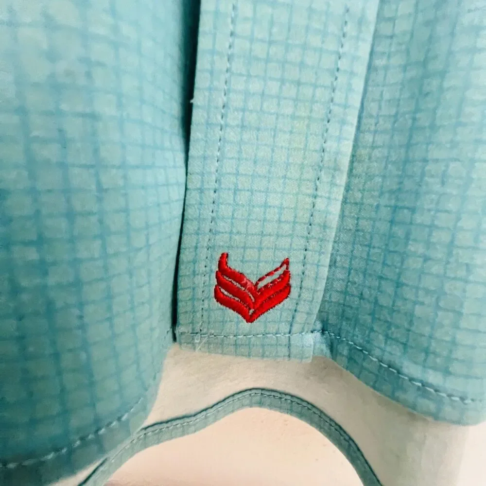 Buttercloth Mens Shirt 2XL Aqua Blue Micro Check Button Up Cotton Flip Cuff - Picture 6 of 11